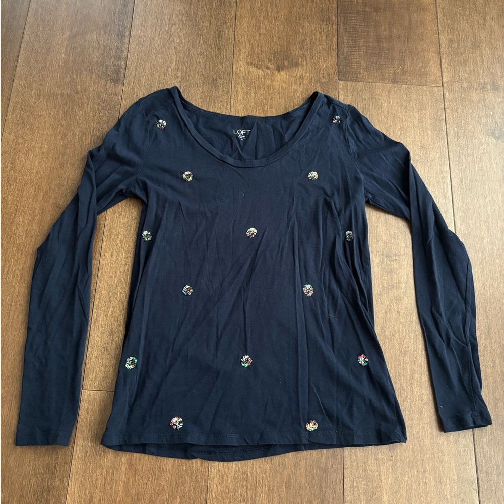LOFT Dark Blue Embellished Blouse